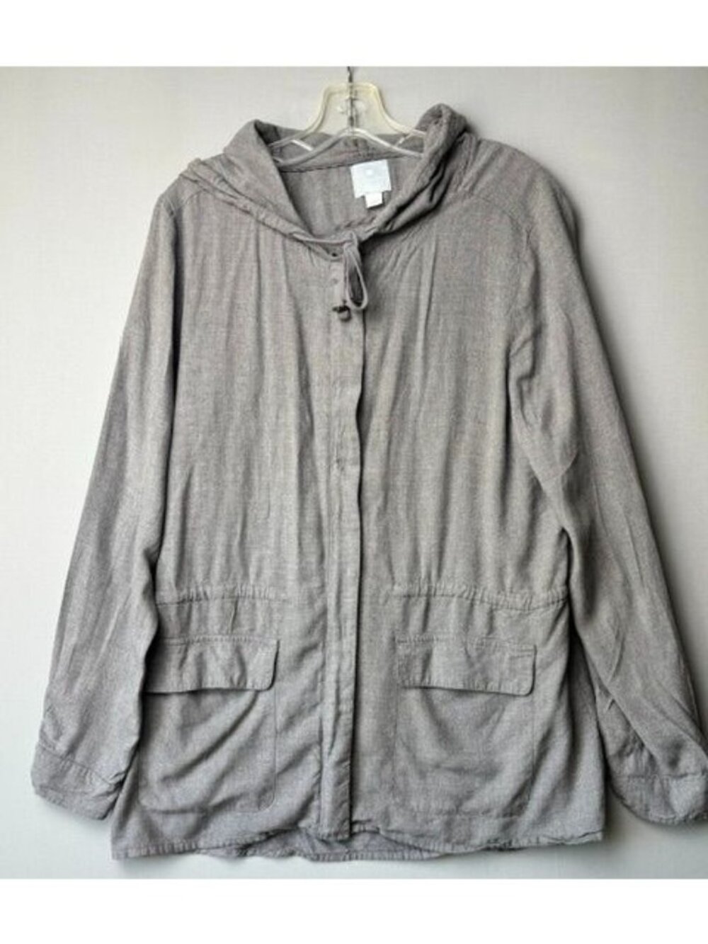 Sunday Hooded Utility Jacket Gray Rayon Lightweight Anorak Drawstring Women's L